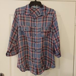 Faded Red & Blue Plaid Light Weight Button-Down